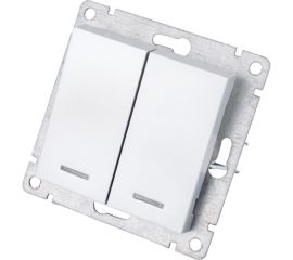 Двухклавишный выключатель UNIVersal с подсветкой серия афина, с/у, 10а, 220в, серебро еврослот A0123-S 