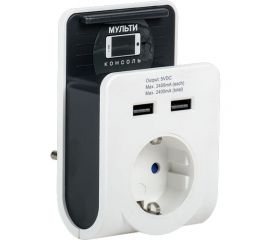 Адаптер IEK Т-02 01 1 место, 2P+PE, 16А, 2хUSB, 2,4А, белый WTP11-16-01-Z-K01 