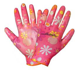 Полиэфирные женские перчатки с цельным нитриловым покрытием ладони Airline р.M, розовые AWG-NW-09 