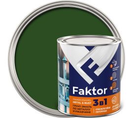 Грунт-эмаль ЯРОСЛАВСКИЕ КРАСКИ FAKTOR на ржавчину 3 в 1, зеленая, банка 0.8 кг 215146 