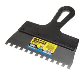 Нержавеющий зубчатый шпатель с пластмассовой ручкой, 200мм, зуб 8х8мм STAYER 1009-20-08 