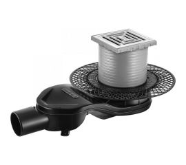 Напольный трап водосток BERGES PLATZ Uno 100х100, S-сифон, D50, H60, боковой выпуск, 42l/m 090169 