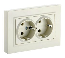 2-местная розетка IEK Brite рс12-3-бркр с заземлением, без защитных шторок, 16А, в сборе, бежевый BR-R21-16-K10-F 