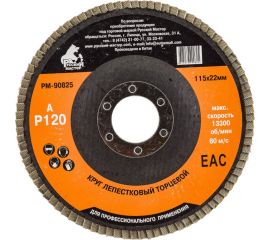 Круг лепестковый торцевой по металлу (115х22 мм; Р120) Русский Мастер РМ-90825 