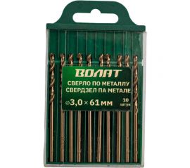 Сверло спиральное по металлу 3x33x61 мм, 10 шт ВОЛАТ 85030-061 
