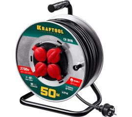 Удлинитель на катушке KRAFTOOL К-315 50м, 3700Вт, 4 гнезда, IP44, КГ 3х1.5кв.мм 55085-50_z01 