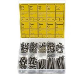 Набор болтов, шайб и гаек из нержавеющей стали KREPFIELD М5, 268 предметов в кейсе Набор06метрика268 