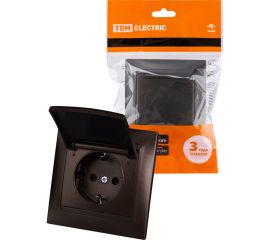 Розетка TDM Лама 2П+З 16А 250В IP44 с крышкой шоколад SQ1815-0526 