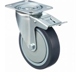 Колесо поворотное с тормозом (125 мм; грузоподъемность 140 кг; термопластичная серая резина; полипропилен) СТЕЛЛА-ТЕХНИК N48125TPRB 