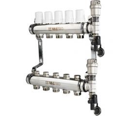 Коллекторная группа из нержавеющей стали с термостатическими клапанами в сборе, 1х3 вых. Евроконус 3/4 Valtec VTc.588.EMNX.0603 