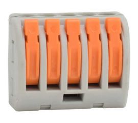 Строительно-монтажная клемма ЕТР смк 222-415 с рычагом, 5 отверстий 0,08-2,5 мм2, 5 шт/уп 40441 