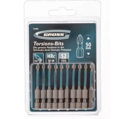 Набор бит торсионных (10 шт; PH1x50 мм) для ударных шуруповертов GROSS 11492 