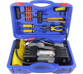 Компрессор Nova Bright АК-75 двухпоршневой, до 75 л/мин., 150 PSI, 12В, пластиковый кейс с инструментами 36448 