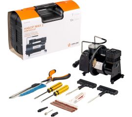 Компрессор AIRLINE TORNADO S с комплектом инструментов, в кейсе, 2 отвертки, ремкомплект для бескамерных шин, нож, плоcкогубцы CA-020-01N 