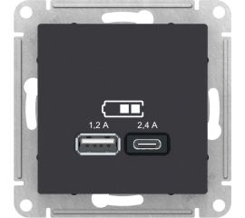 Розетка USB A+С Schneider Electric AtlasDesign Карбон 5В/2,4А, 2х5В/1,2 А ATN001039 