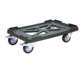 Тележка Тара.ру п/э, 600x400 мм, чёрные резиновые колеса, два с тормозом, Россия, цв. зелёный 16769 