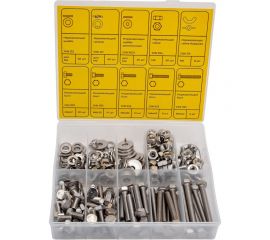 Набор болтов, шайб и гаек из нержавеющей стали KREPFIELD М6, 268 предметов в кейсе Набор07метрика268 