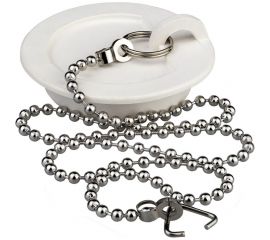 Пробка для ванны MasterProf белая c цепочкой из нержавеющей стали 45 см ИС.110628 