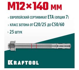 Клиновой анкер KRAFTOOL оцинкованный, М12x140, 25 шт. 302184-12-140 