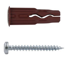 Универсальный нейлоновый дюбель ЕВРОПАРТНЕР коричневый, multi pro, 5x20 мм, шуруп multi, полукруглая голова, tx15, zn, 3,5x30 мм, бита tx, 45 шт. RB3 0130 