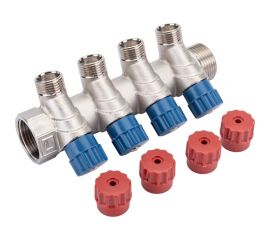 Коллектор с вентилем Valtec 4 выхода х 1х 1/2 НР, никель VTc.560.N.0604 38489 