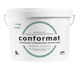 Краска VINCENT CONFORMAT интерьерная, антибликовая, износостойкая, глубокоматовая, база A 9 л 098-010 