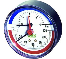 Термоманометр 0-4 бар с температурной шкалой 0-120°C (80 мм, торцевое соединение 1/2"") FAR FA 2550 12 