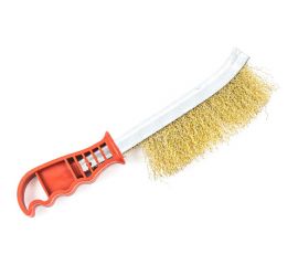 Металлическая корщетка TopAuto загнутая, латунированная, 240 мм, с пластиковой ручкой КЩМ240 