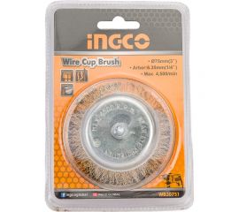 Щетка проволочная чашечная на шпильке (75х0.35х6.35 мм) INGCO WB30751 