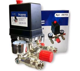 Реле для компрессора в сборе 380 В (2 быстросъемных выхода, регулятор давления, клапан сброса давления) Pegas pneumatic 2615 