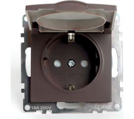 1-местная розетка с заземлением с крышкой (механизм) STEKKER GLS16-7112-04, 250В, 16А с защитной шторкой, серия Катрин, шоколад 49029 