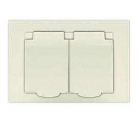 Двухместная розетка UNIVersal серия афина с/з с крышкой, с/у, 16а, 220в, слоновая кость ivory еврослот A0031-I 
