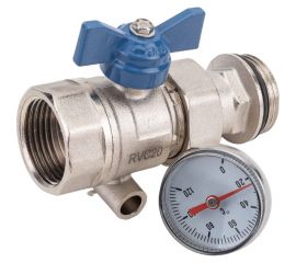 Шаровой кран Rvc 1 (DN25) синий с термометром 07436 