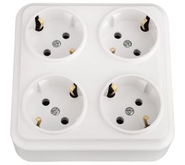 Розетка Bylectrica 4-местная ОУ с заз.конт., квадратная, серия ВАРИАНТ, белый, РА16-0192 