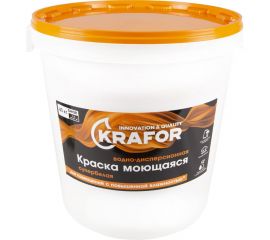 Интерьерная моющаяся водно-дисперсная латексная краска KRAFOR супербелая 40 кг 41836 