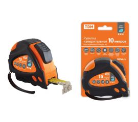 Рулетка TDM 10 м х 25 мм, тройная фиксация, автостоп, обрезиненный корпус, магнит, Алмаз SQ1018-0112 