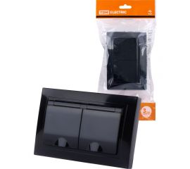 Двойная розетка TDM 2П+З с защитными шторками и крышкой 16А 250В IP44 антрацит Таймыр SQ1814-0876 