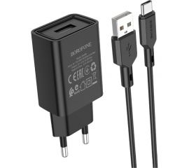 Сетевое зу Borofone ba68a glacier + кабель am-type-c 1 метр, 2.1а, чёрный 23752-BA68ABKT 