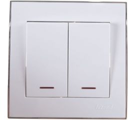 Двойной выключатель с подсветкой LEZARD RAIN белый с бок. вст. Хром 703-0225-112 