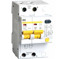 Автоматический дифференциальный выключатель тока IEK 2п 3.5модуля C 25A 10mA тип AC 4.5kA АД-12 ИЭК MAD10-2-025-C-010 