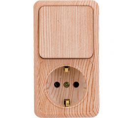 Блок: розетка с выключателем Intro Quadro вертикальный 16А-250В, IP20, открытая установка, сосна, Б0053888 