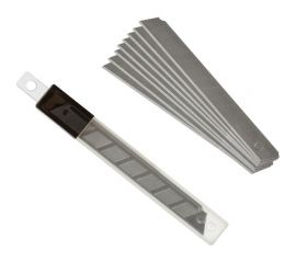 Лезвие запасное для ножей эконом 9 мм, 10 шт/уп, пластиковый футляр ООО Комус 882895 