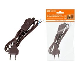 Шнур TDM с выключателем и плоской вилкой ШУ01В ШВВП 2x0,75мм2 2м коричневый ""ЭКО"" SQ1305-0006 