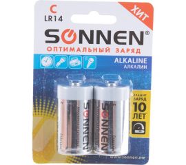 Батарейки SONNEN Alkaline, С LR14, 14А, 2 шт, в блистере, 451090 