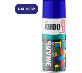 Аэрозольная краска в баллончике KUDO высокопрочная алкидная универсальная глянцевая RAL 5002 ульрамариново-синяя KU-10112 