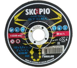 Круг отрезной по стали STANDART (125х2.5х22.23 мм; A30S-BF; F42) SKORPIO 700119 