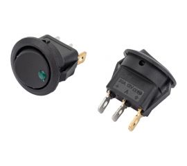 Круглая клавиша Nord-Yada 12V 20А черная с зеленой LED подсветкой (3контакта) ON-OFF (2шт в упаковке) 905475 