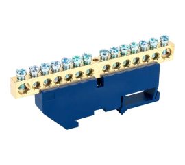 Нулевая N шина с синим изолятором на DIN-рейку REXANT 8х12 мм стойка большая 14 групп 11-2350 