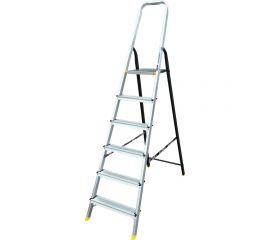 Комбинированная алюминиевая усиленная стремянка со стальной задней ногой Алюмет 6 ступеней АМS7806 