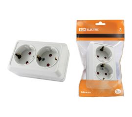 Двойная розетка открытой установки с защитными шторками 2П+З IP20 16А, белый TDM Ладога SQ1801-0062 